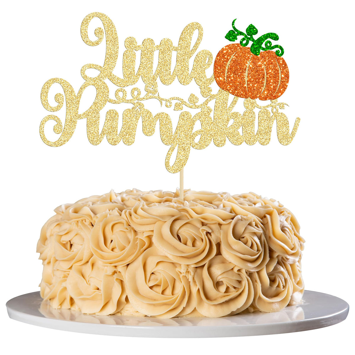 24pc Little Pumpkin Cupcake Toppers - Glitter Pumpkin Cupcake Picks - Baby Shower Decorations - Fall Harvest Theme - Kids Birthday Party Supplies