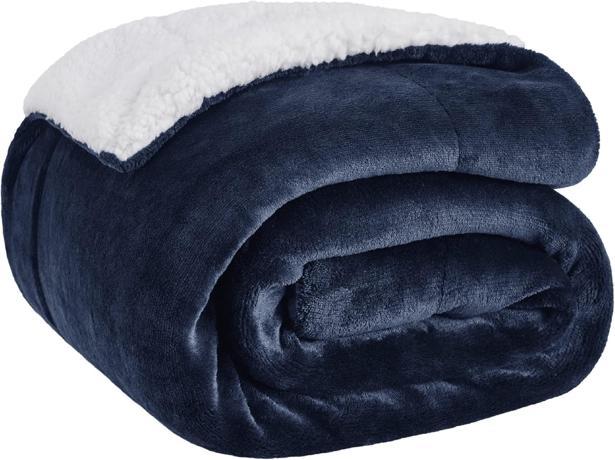 Bedsure GentleSoft Sherpa Fleece Throw Blanket for Couch, Non-Heated, Thick and Warm Throw for Women and Men, Soft Fuzzy Plush Weight Blanket for Winter, Navy, 50x60 Inches
