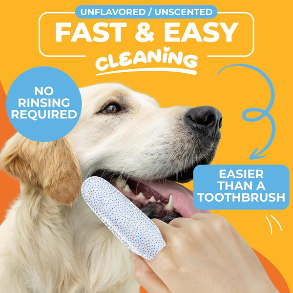 Paw Science Dog & Cat Teeth Cleaning Wipes - Dental Finger Wipes for Cats & Dogs - Pet Toothbrush & Tooth Brushing Kit - Effective Teeth Cleaner (Unscented)