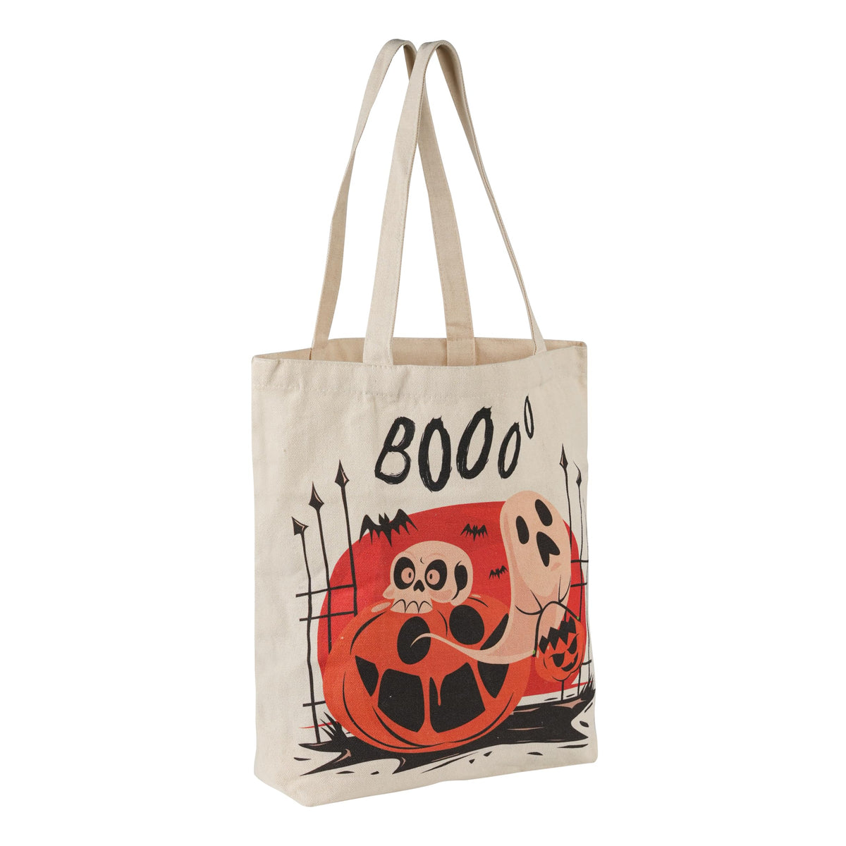 ATFUNSHOP 13.8" Large Halloween Tote Bag Trick or Treat Canvas Reusable Large Bucket for Kids Boo Pumpkin Ghost