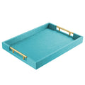 ATZYmolin 17"x12" Leather Serving Tray, Gold Handle Vanity Platter, Beige