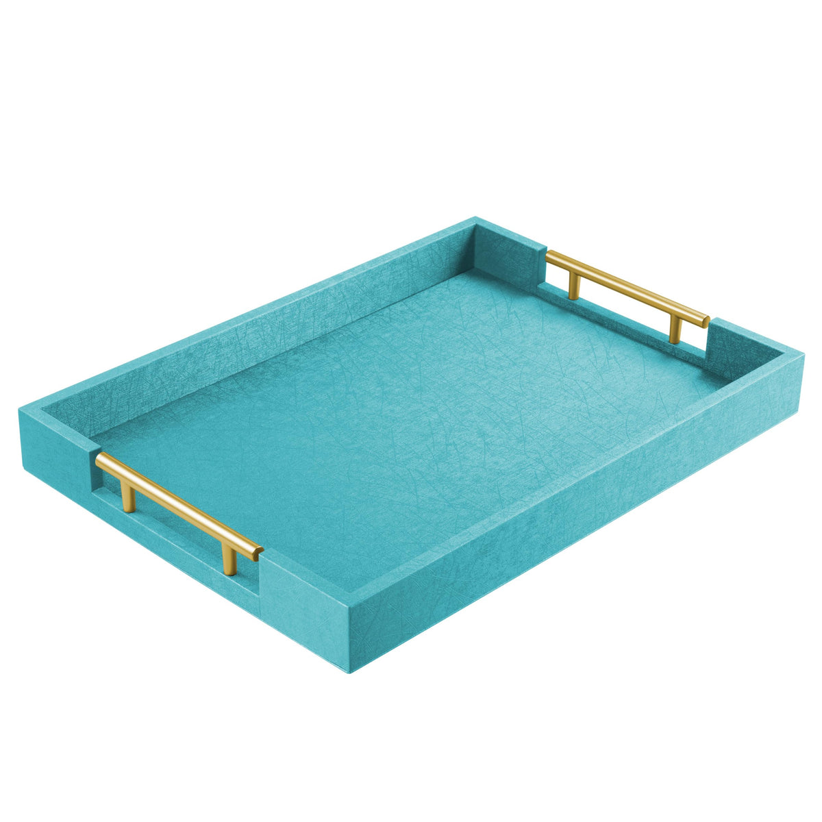 ATZYmolin 17"x12" Leather Serving Tray, Gold Handle Vanity Platter, Beige