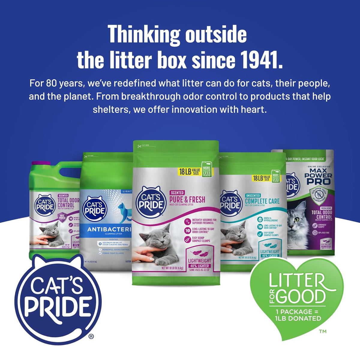 Cat's Pride Max Power: Total Odor Control - Up to 10 Days of Powerful Odor Control - Strong Clumping - Hypoallergenic - 99% Dust Free - Multi-Cat Litter, Unscented, 15 Pounds