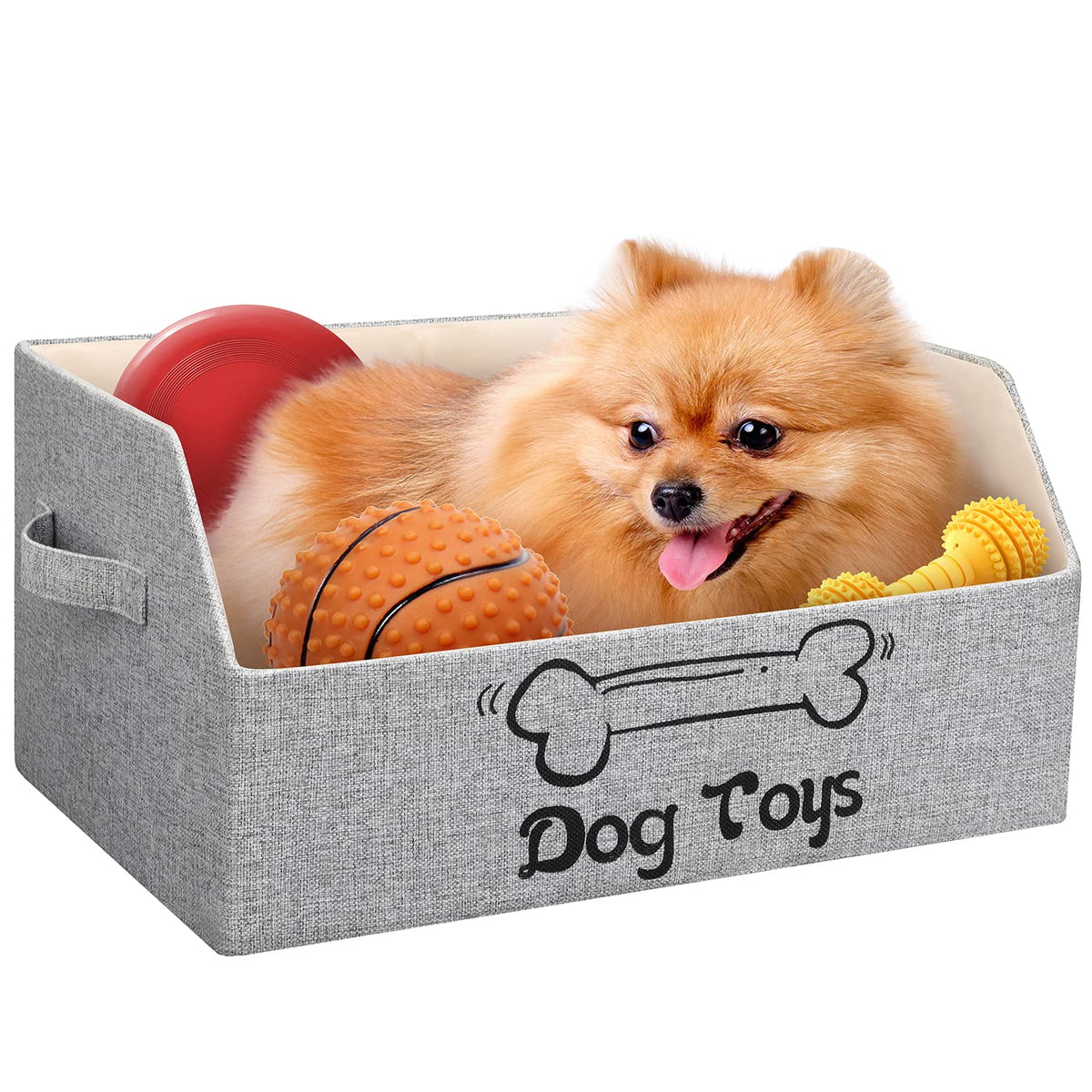 2X Thicker Large Cat Toy Bin Collapsible Cat Toy Box Sturdy Cat Toy Basket Kitten Toy Storage Bed for Organizing Cat Toys Treats Clothes and Accessories (Grey)