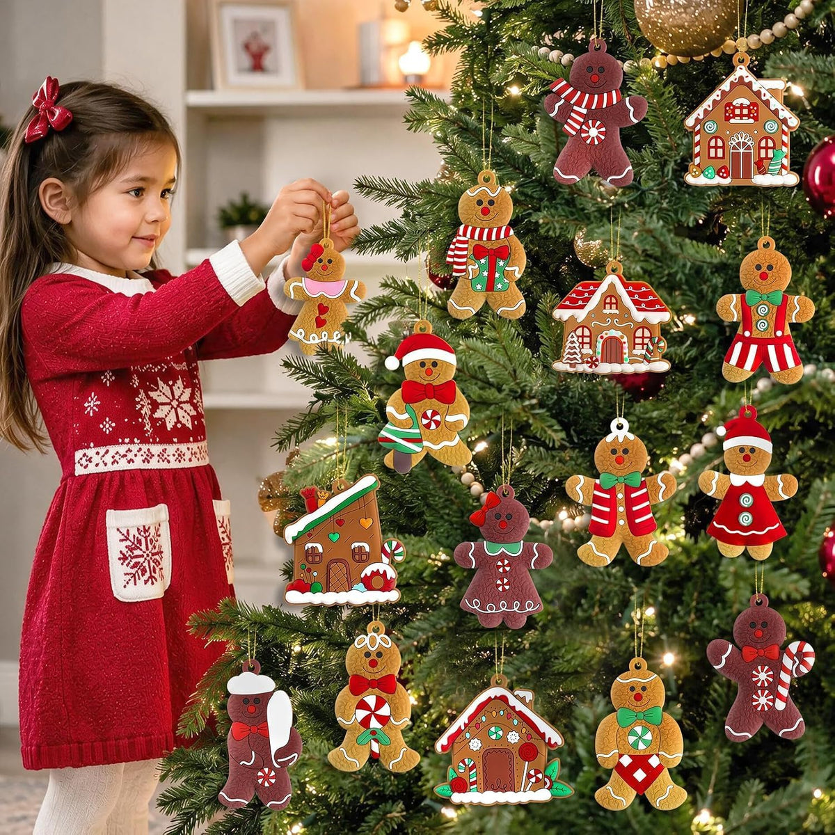 kockuu 16pcs Gingerbread Man Ornaments for Christmas Tree Decorations