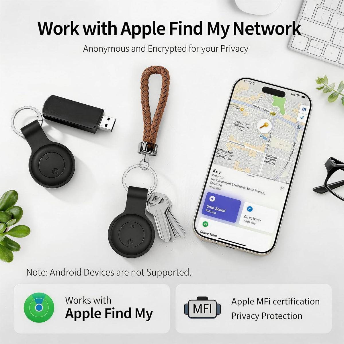 GPS Tracker for Dogs, Smart Collar with Real-Time Location - Pet Location Tracker with Holder, No Monthly Fee/No SIM Card, Works with iOS Find My【Apple MFi Certified】 ﻿, Ultra-Slim, IP68 Waterproof