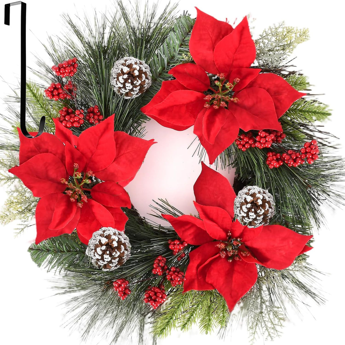 24 Inch Christmas Wreath for Front Door Outdoor with Hangers