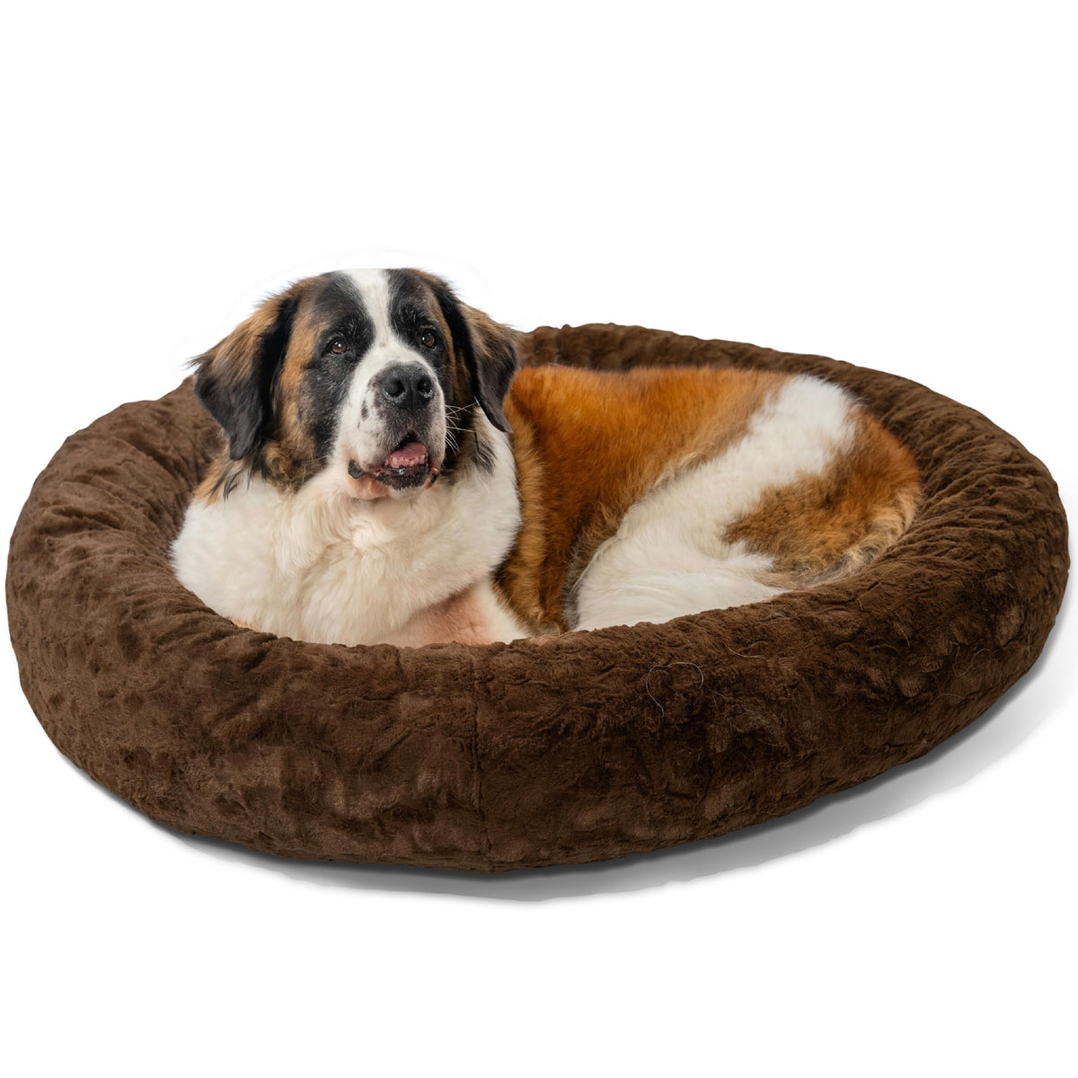 Best Friends by Sheri The Original Calming Donut Dog Bed for Large Dogs up to 100 lbs, Shag Faux Fur, Taupe, Large, 36" x 36"
