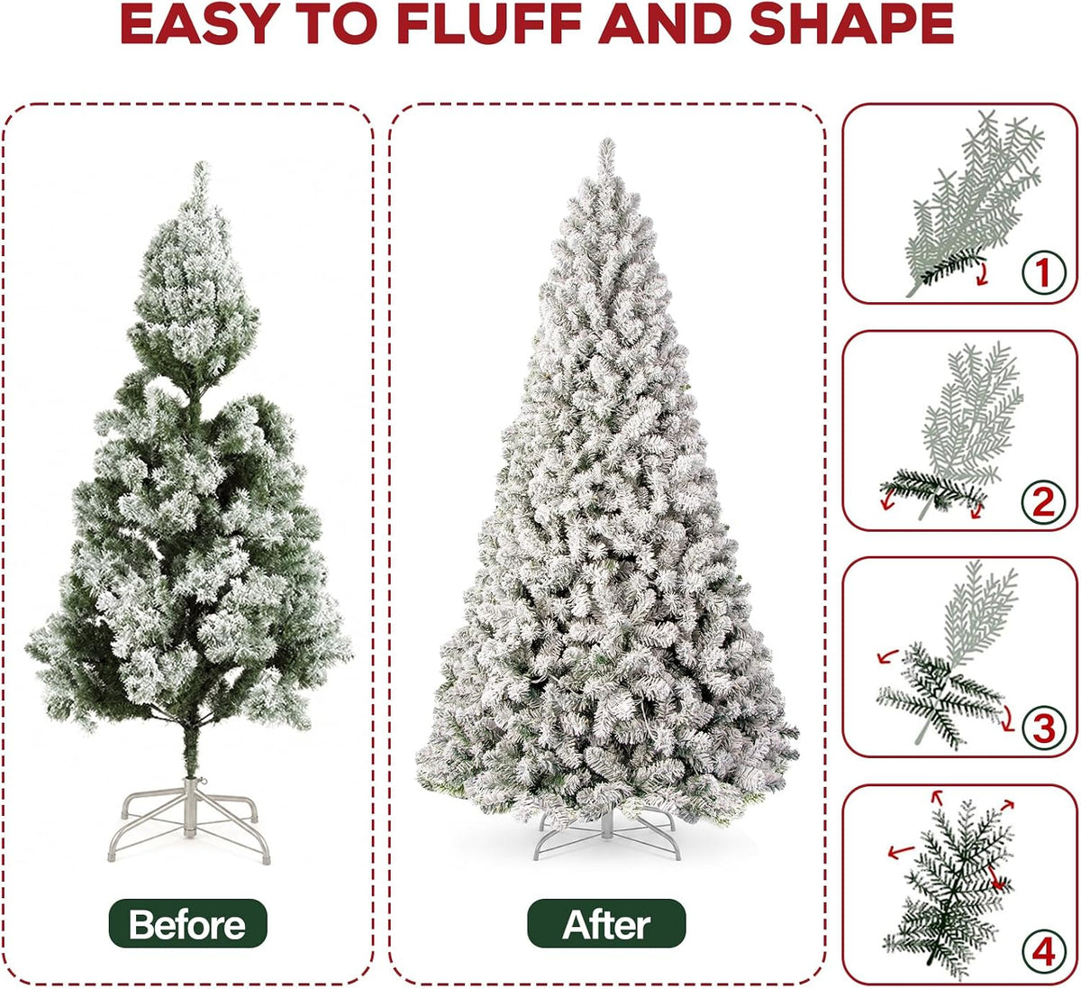 Hykolity 7 ft Prelit Snow Flocked Christmas Tree with 300 Warm White LEDs