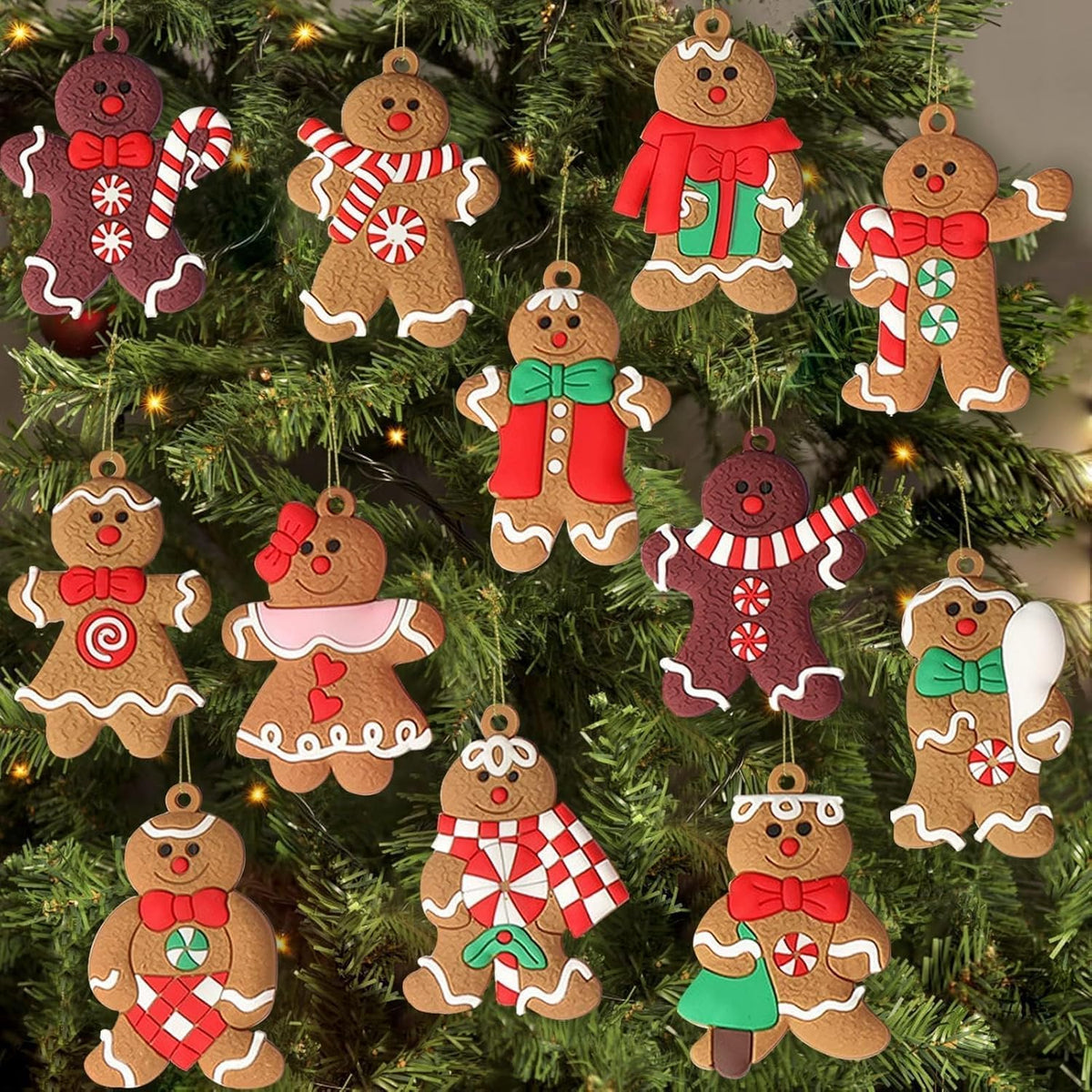 Gingerbread House Ornaments Christmas Tree Decoration - 12pcs Gingerbread House Christmas Decorations Hanging Ornaments for Holiday Xmas Tree Home Decor