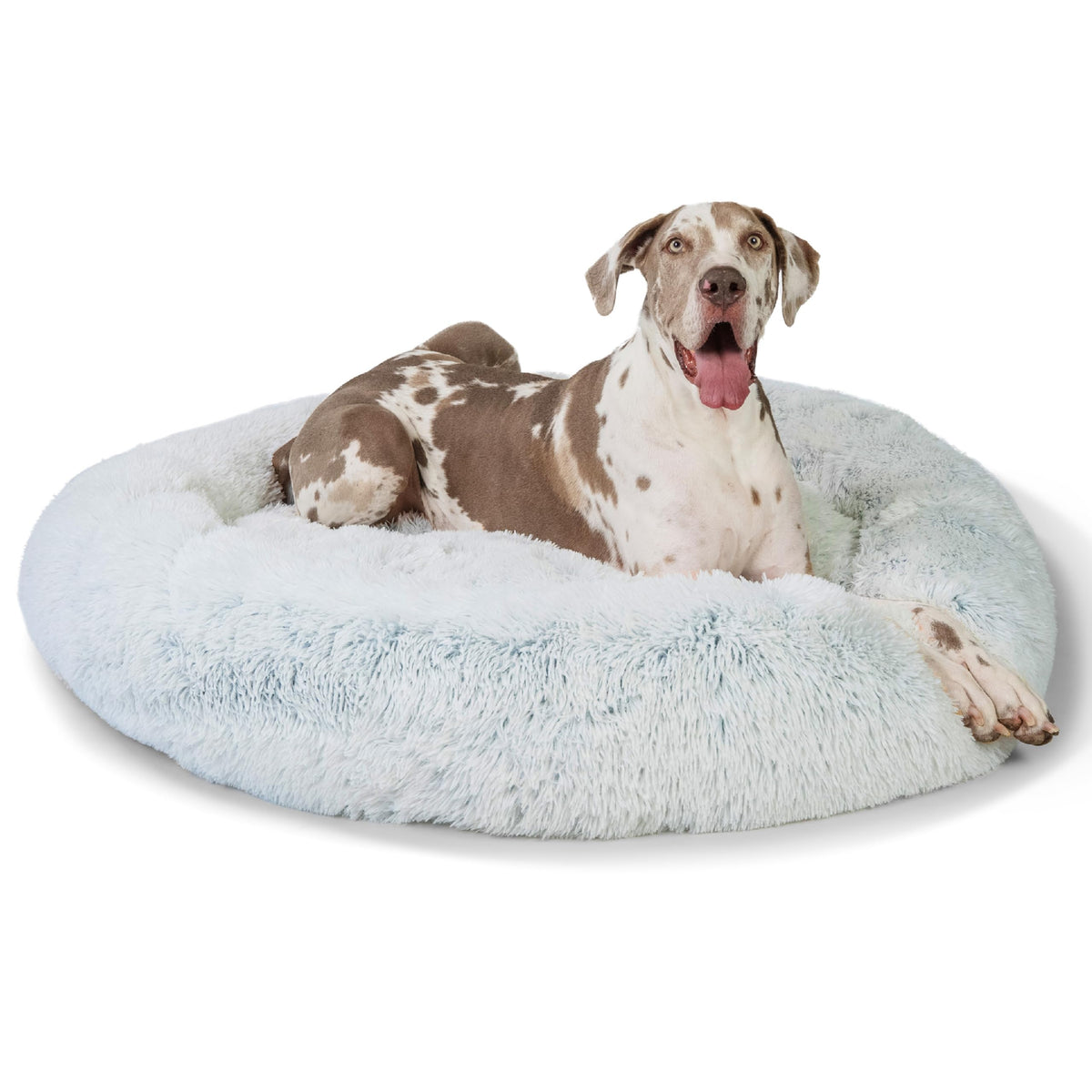 Best Friends by Sheri The Original Calming Donut Dog Bed for Large Dogs up to 100 lbs, Shag Faux Fur, Taupe, Large, 36" x 36"