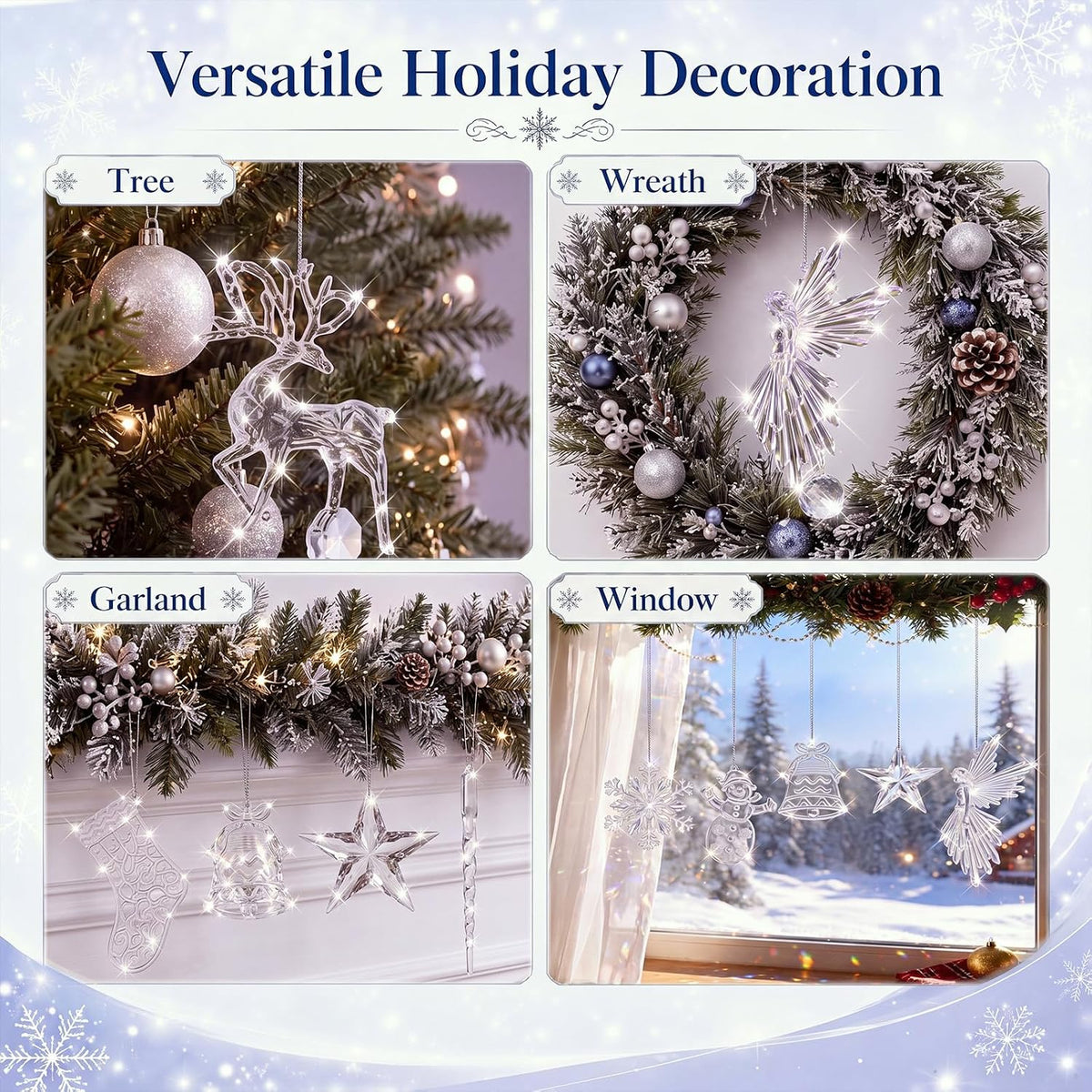 20 Pcs Crystal Ornaments for Christmas Tree Decorations, Acrylic