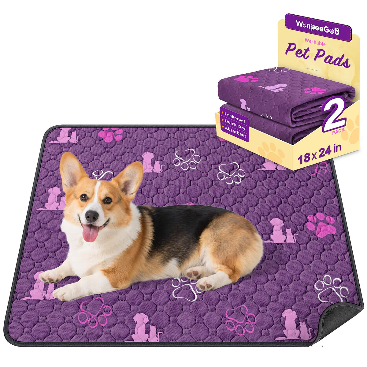 WanpeeGoo Washable Pee Pads for Dogs, Waterproof, 18 x 24 in, 4 Pack, Gray | Super Absorbent, Waterproof and Non-Slip; Washable, Reusable Dog Pads for Crates, Playpens, Floors, Furniture and Travel