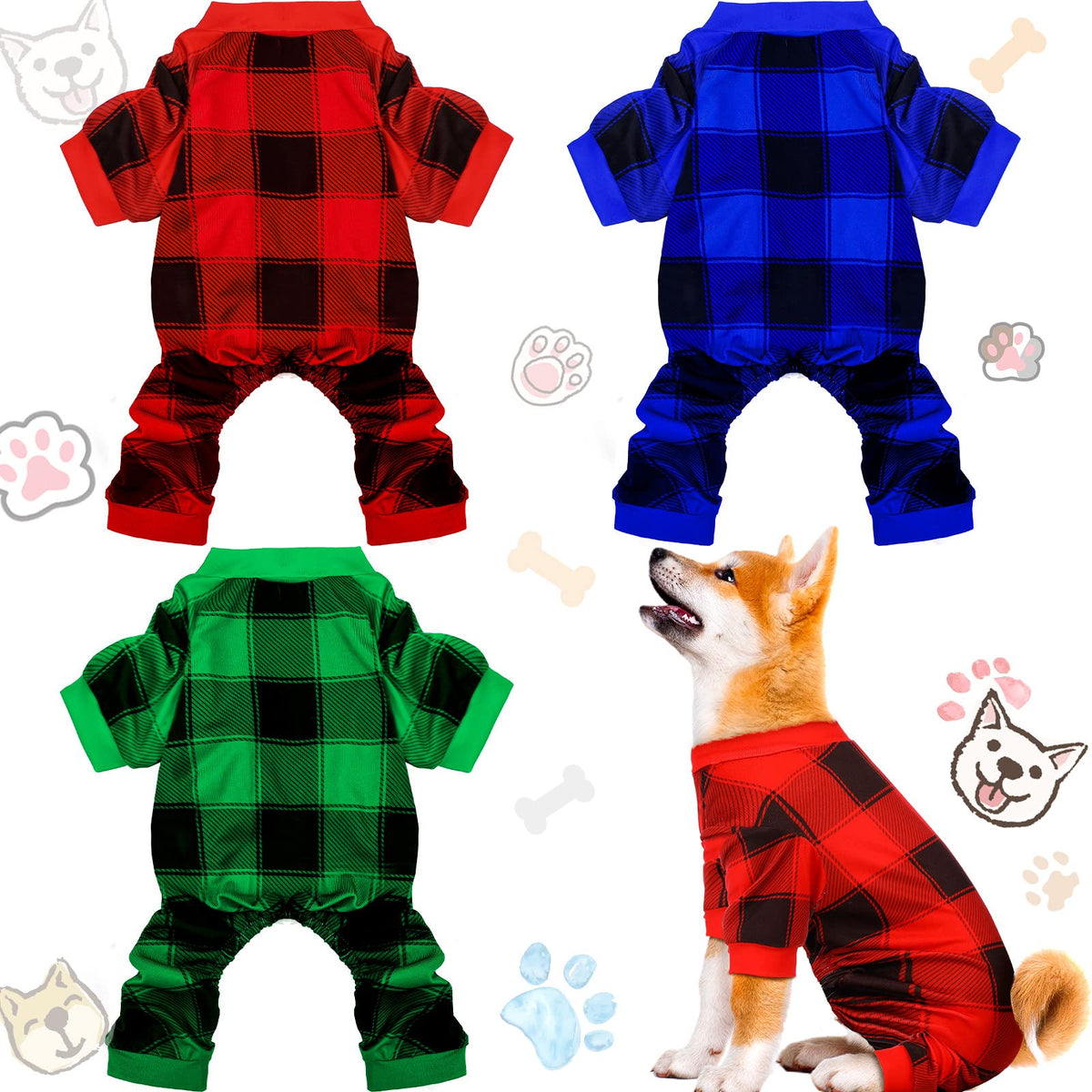 Frienda 3 Pcs Christmas Dog Pajamas,Snowman Pattern,L (fit 7.7-9.9lbs)