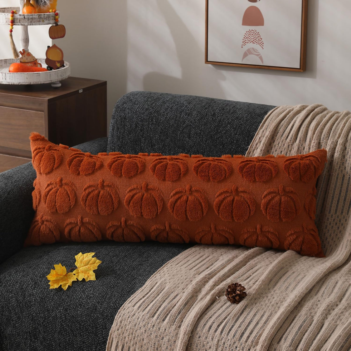 DFXSZ Fall Pillow Covers 18x18 2Pcs Rust Pumpkin Fall Decorations for Home | Fall decor Set of 2 Throw Pillow Cases Soft Plush Faux Fur Wool Couch Cushion for Chair Sofa Bedroom Living Room Home Decor