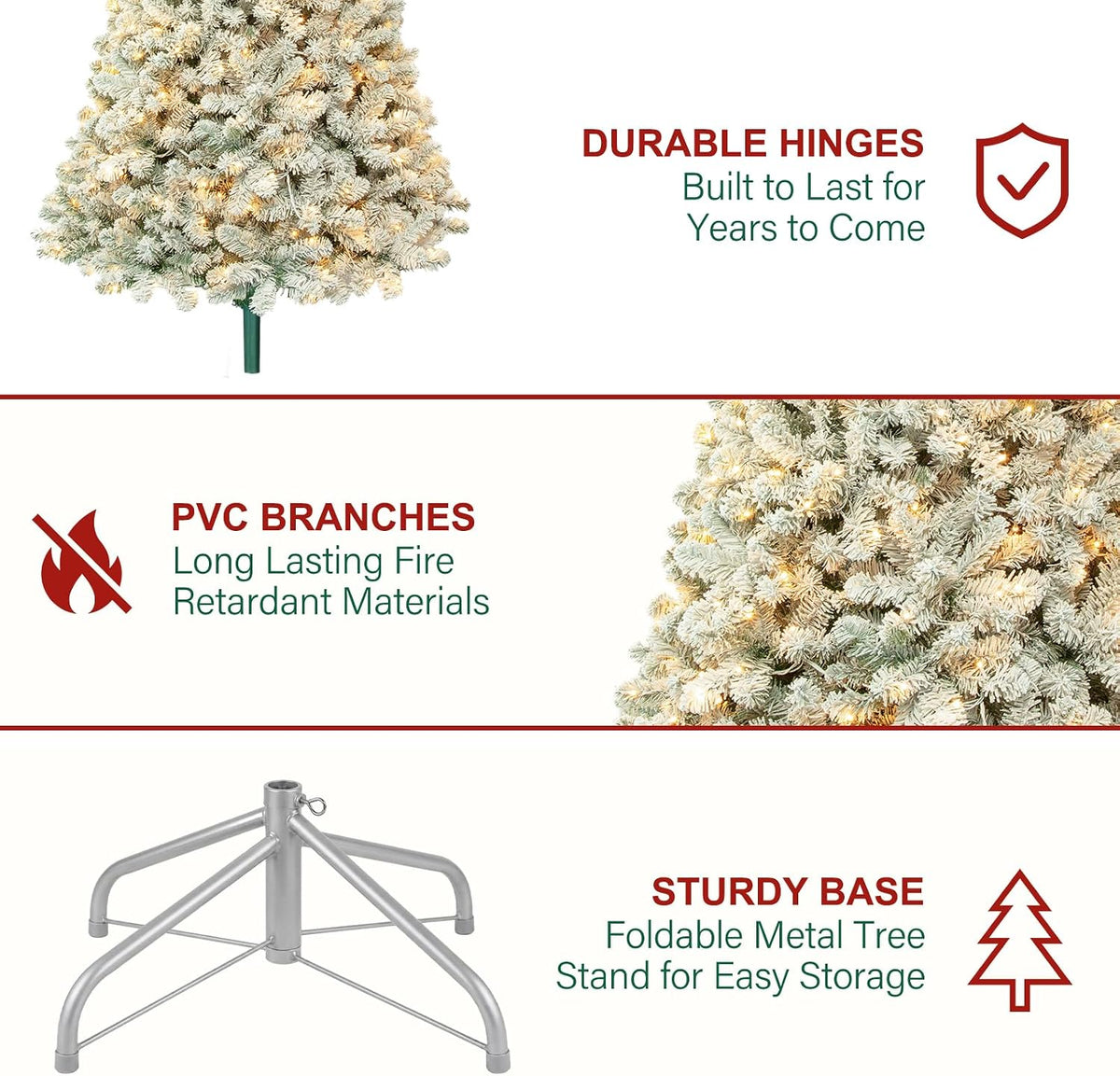 Hykolity 7 ft Prelit Snow Flocked Christmas Tree with 300 Warm White LEDs