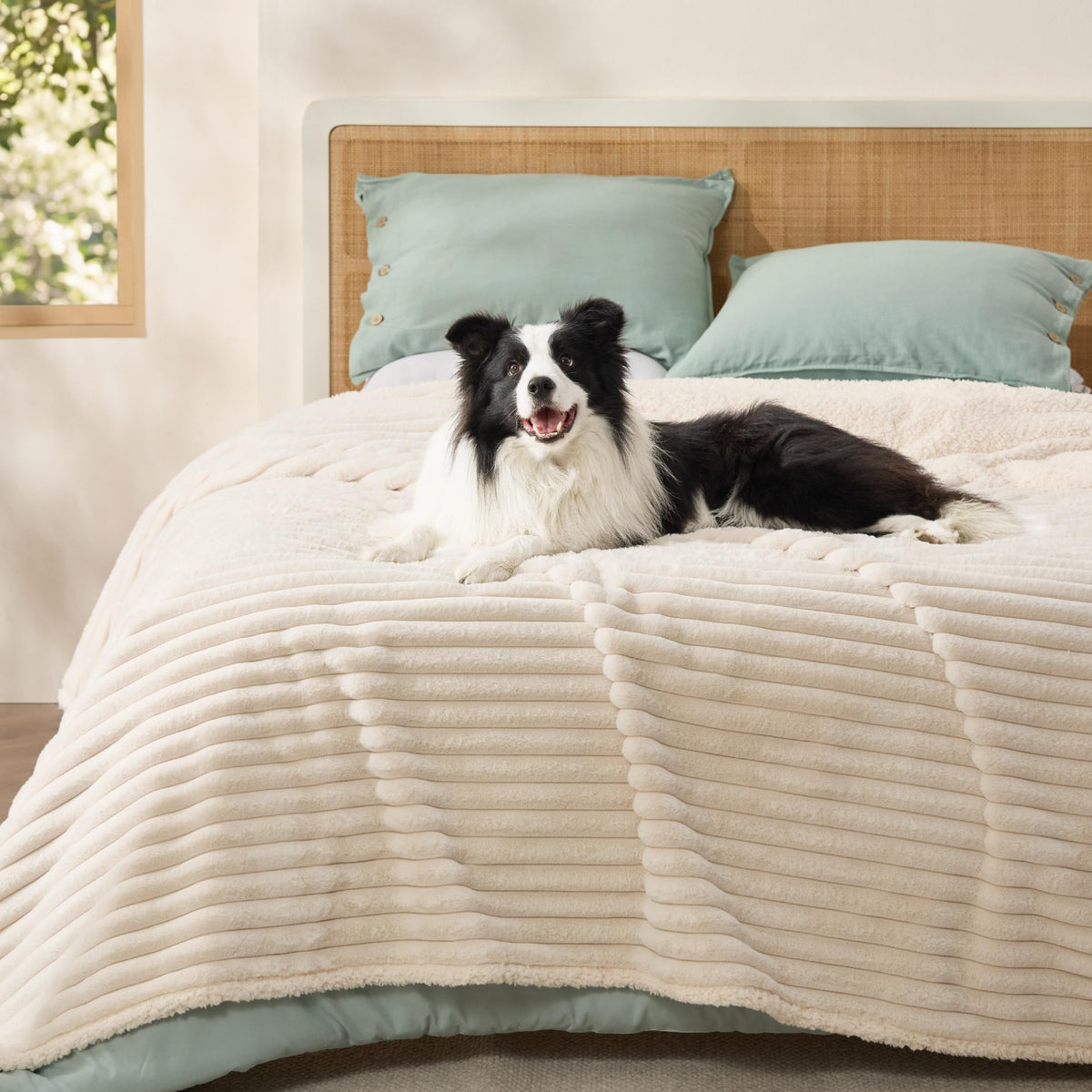 Bedsure ComfyFleece™ Waterproof Dog Blankets for Large Dogs,50x60 Cream | Soft Plush Couch Cover,Washable Corduroy Fleece for Furniture Protector,Cozy Calming Reversible Pet Blanket for Senior Dogs
