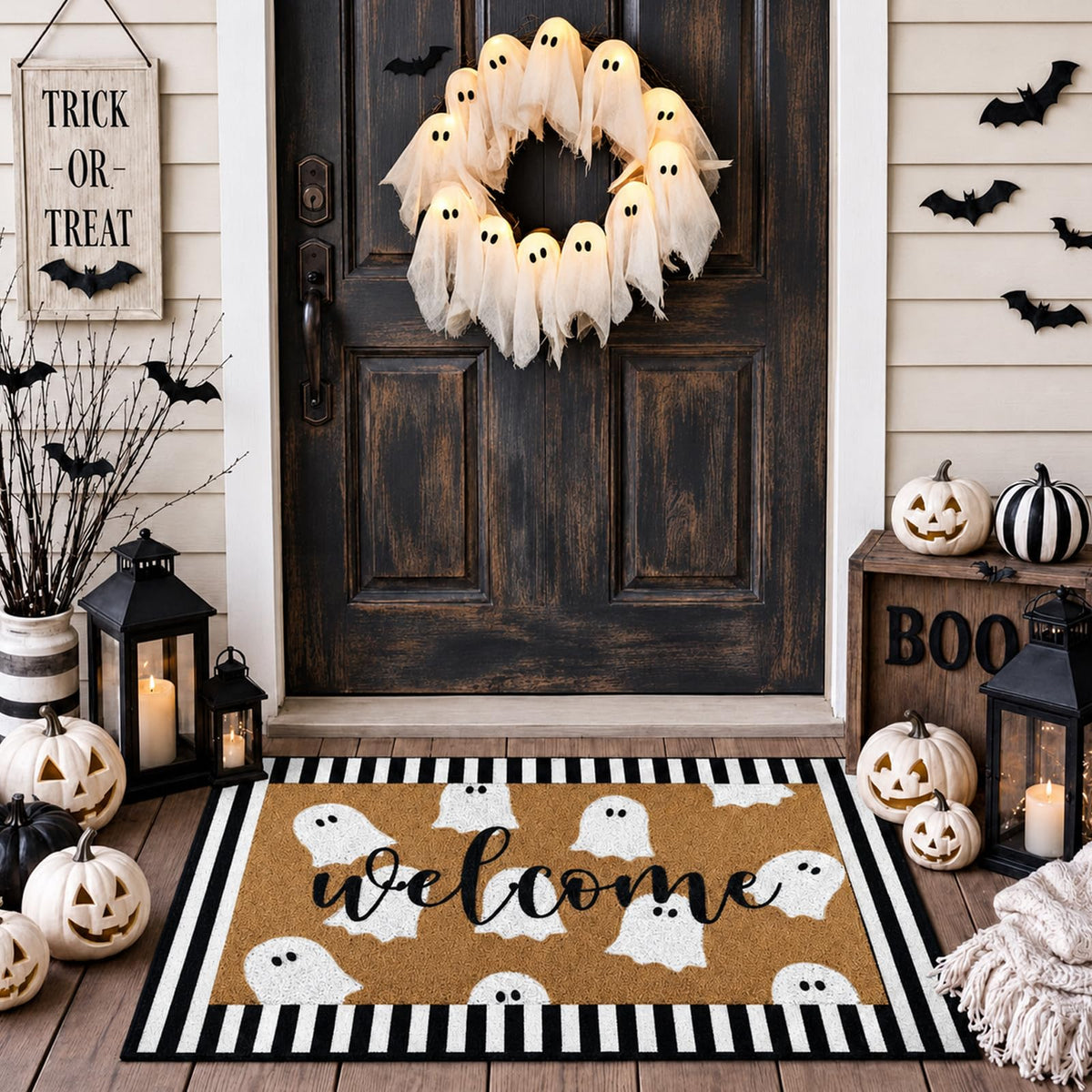 Tinideya 2 23.6 X 35.4 Inches Plaid Ghost Red Brown | Layered Coir Doormat Set, Non Slip Backing for Outdoor Entryway, Buffalo Plaid Seasonal Design, Front Porch Home Decor