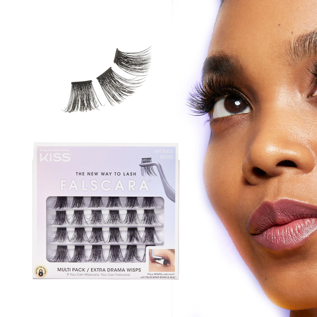 KISS Falscara DIY Eyelash Extension Lengthening Wisps - Featherlight Synthetic Reusable Artificial Eyelashes Multipack of 24 Mini Lash Clusters for that Authentic Eyelash Extension Look