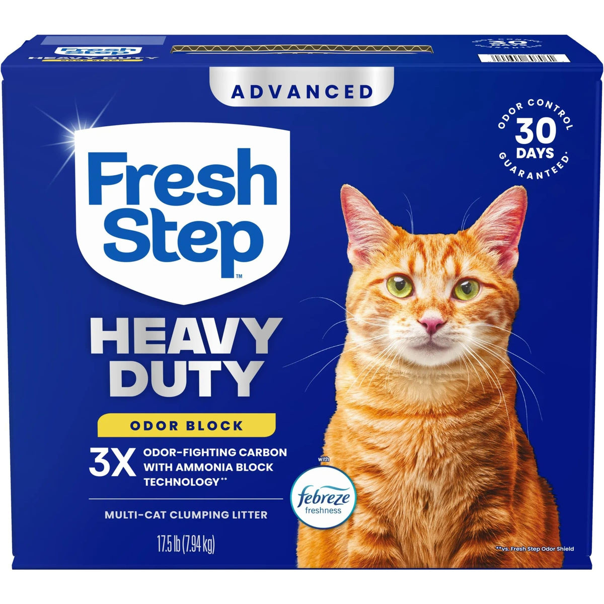 Fresh Step Heavy Duty Odor Block Advanced Multi Cat Clumping Litter with Febreze, 52.5 lb (Package May Vary),(17.5lb Pack x 3)