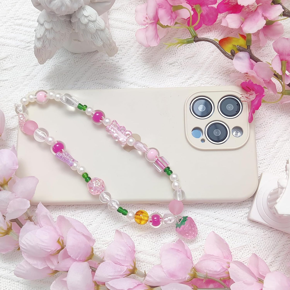cioatu 4 Pieces Cute Phone Charms Beaded Phone Strap Aesthetic Y2K CellPhone Keychain Cute Bear Butterfly Heart Cool PhoneCharm for Bag Keychain Airpods Camera Pendants Decor