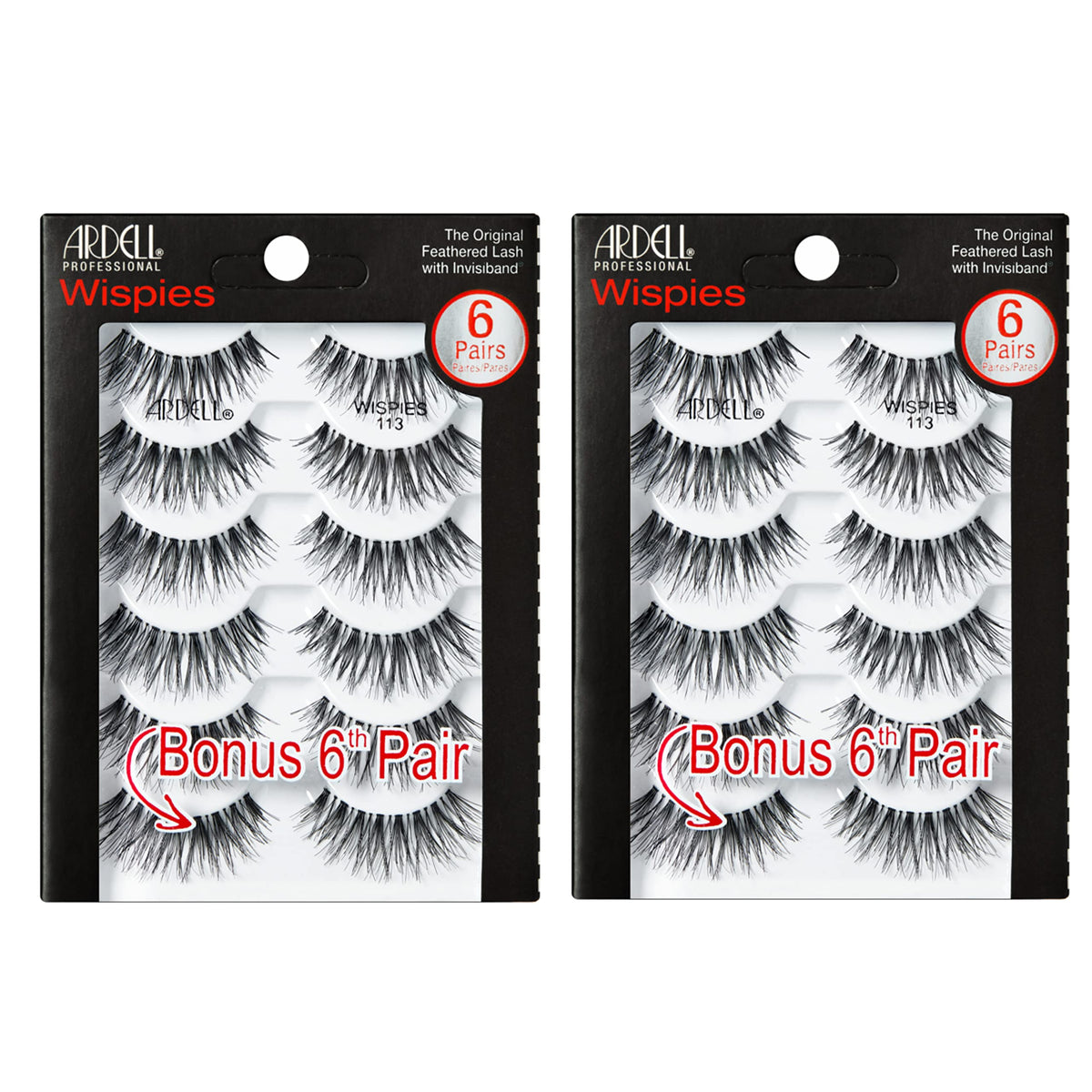Ardell Wispies False Eyelashes 113 – Natural Wispy Strip Lashes, Lightweight & Seamless Invisiband for All-Day Wear, 6 Pairs, 1 Pack