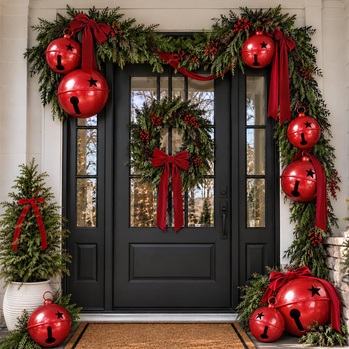 Christmas Decor, Set of 3 Giant Metal Christmas Bells (7.1", 9.84", 12.2")