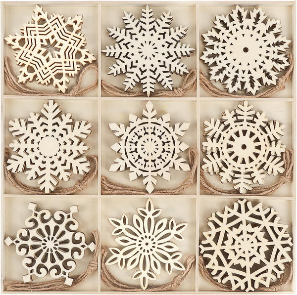 Wooden Snowflakes Ornaments Rustic Christmas Decorations for Tree Crafts