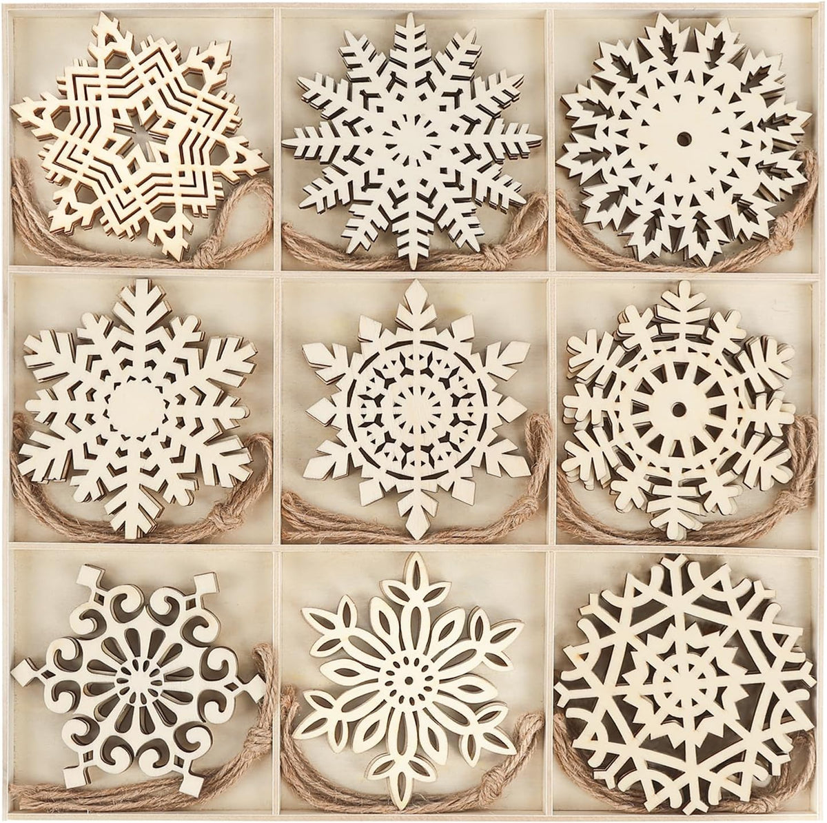 Wooden Snowflakes Ornaments Rustic Christmas Decorations for Tree Crafts