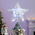 Lewondr Crystal Firework Christmas Tree Topper with Lights, Gold