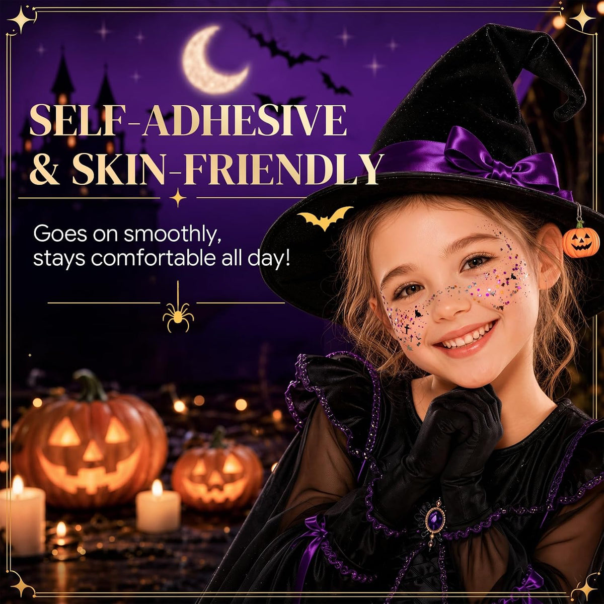 Halloween Body Glitter Stick for Face and Hair, Bat Cross Ghosts Sequins