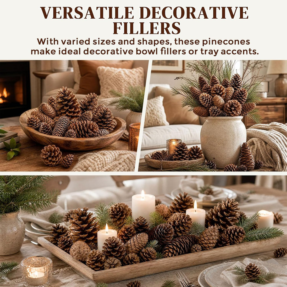 50 PCS Large Natural Pinecone Ornaments, Pine Cones Bowl Fillers