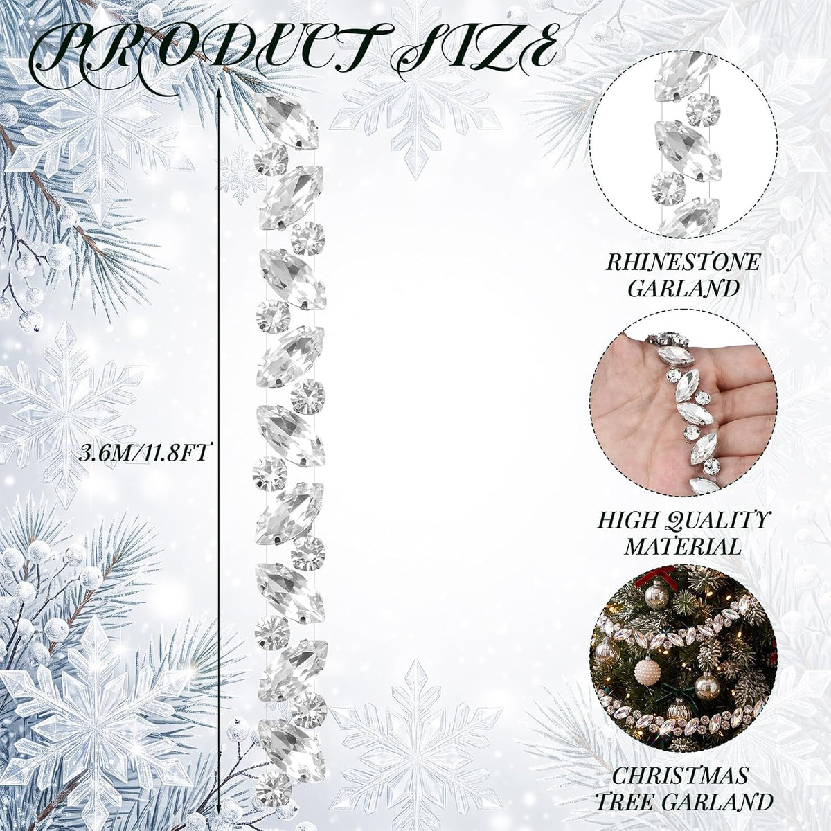 Yookeer 12 ft Silver Crystal Christmas Tree Garlands Rhinestone Ornament