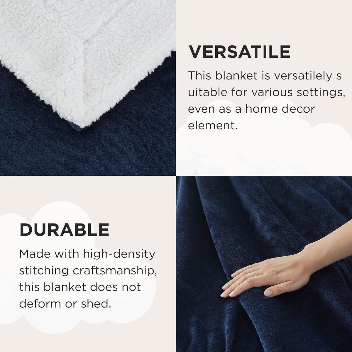 Bedsure GentleSoft Sherpa Fleece Throw Blanket for Couch, Non-Heated, Thick and Warm Throw for Women and Men, Soft Fuzzy Plush Weight Blanket for Winter, Navy, 50x60 Inches