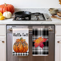 Hexagram Pumpkin Fall Kitchen Towels, Buffalo Check Fall Decor Hand Towels