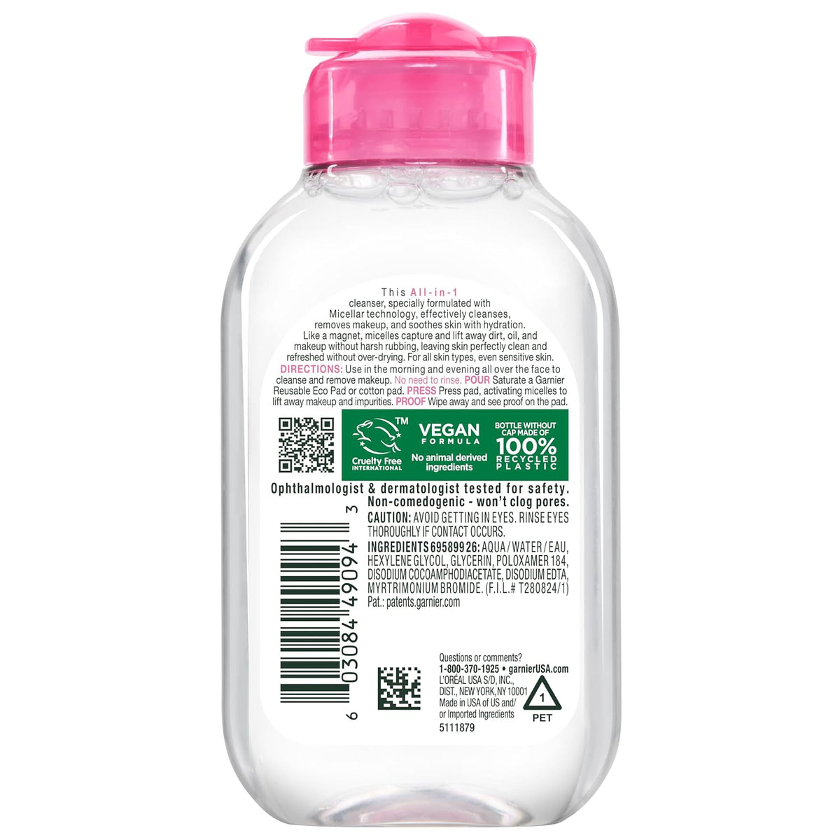 Garnier Micellar Water, Facial Cleanser & Makeup Remover, 3.4 Fl Oz