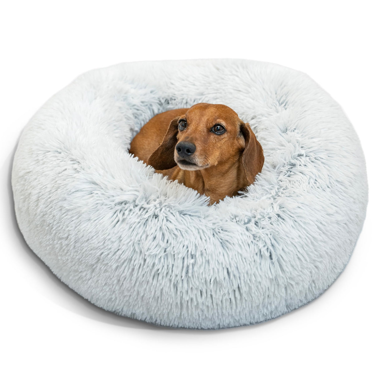 Best Friends by Sheri The Original Calming Donut Dog Bed for Large Dogs up to 100 lbs, Shag Faux Fur, Taupe, Large, 36" x 36"