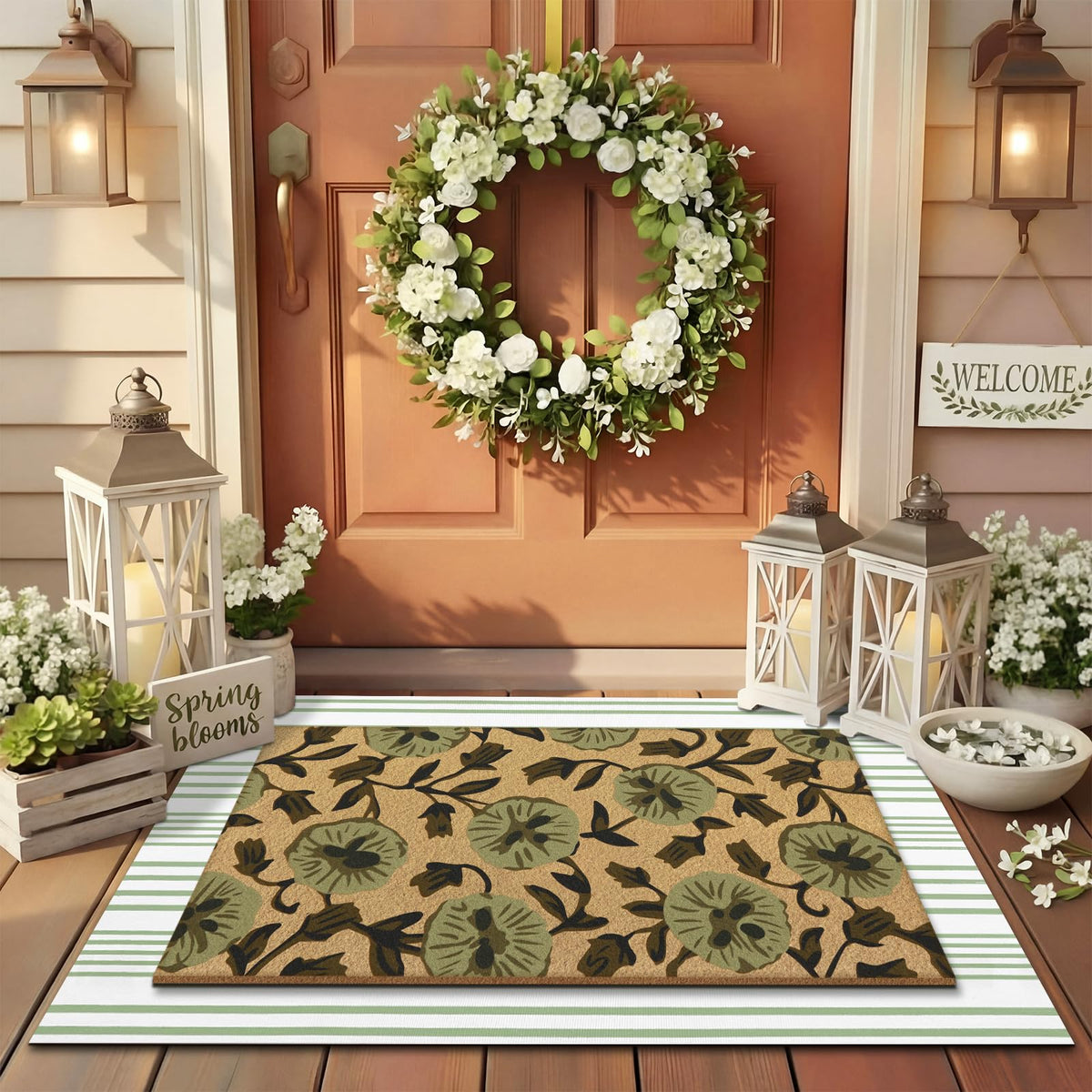 Tinideya 2 23.6 X 35.4 Inches Plaid Ghost Red Brown | Layered Coir Doormat Set, Non Slip Backing for Outdoor Entryway, Buffalo Plaid Seasonal Design, Front Porch Home Decor