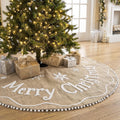 Burlap Christmas Tree Skirt Khaki Embroidered Christmas Tree Mat