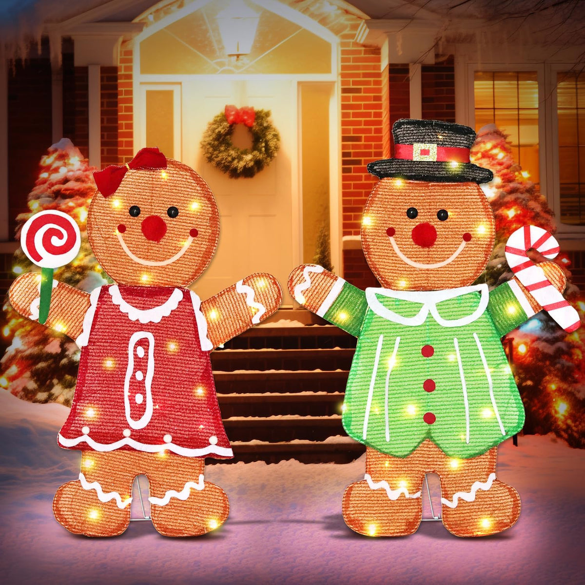Lighted 2D Gingerbread Christmas Decorations, 2 Piece Gingerbread Man
