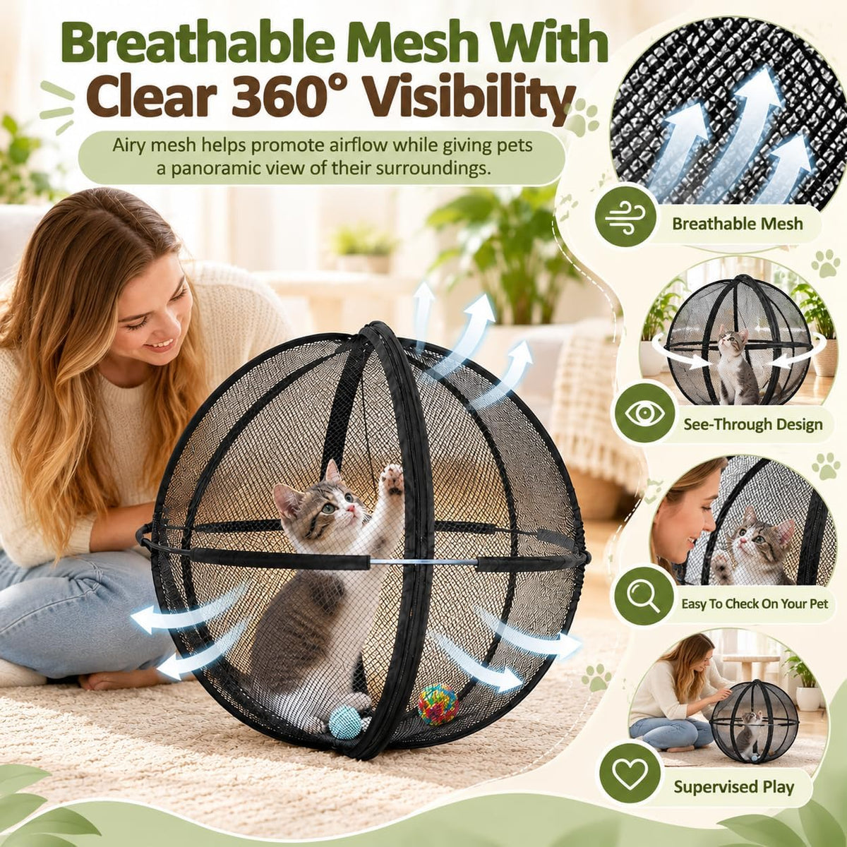 Hamster Ball for Cats, Rolling Cat Playpen Exercise Ball for Outdoors