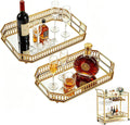 2 PCS Bar Cart Tray, Gold Mirror Tray with Handles for Home Decor