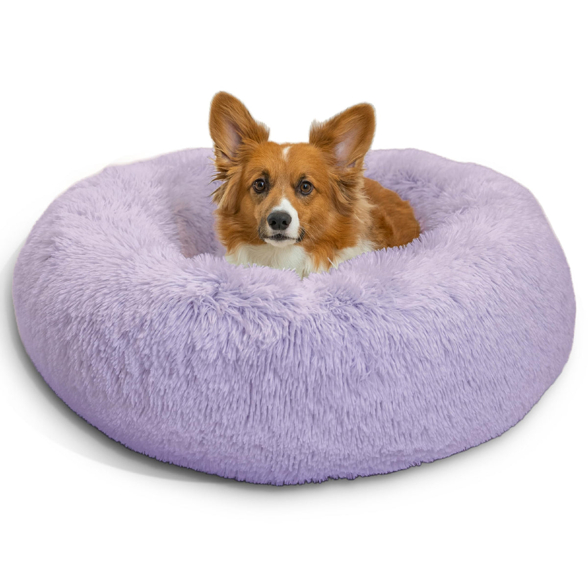 Best Friends by Sheri The Original Calming Donut Dog Bed for Large Dogs up to 100 lbs, Shag Faux Fur, Taupe, Large, 36" x 36"