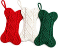 Dog Christmas Stocking, Bone‑Shape Cable Knit Pet Xmas Stocking, 3 Pack
