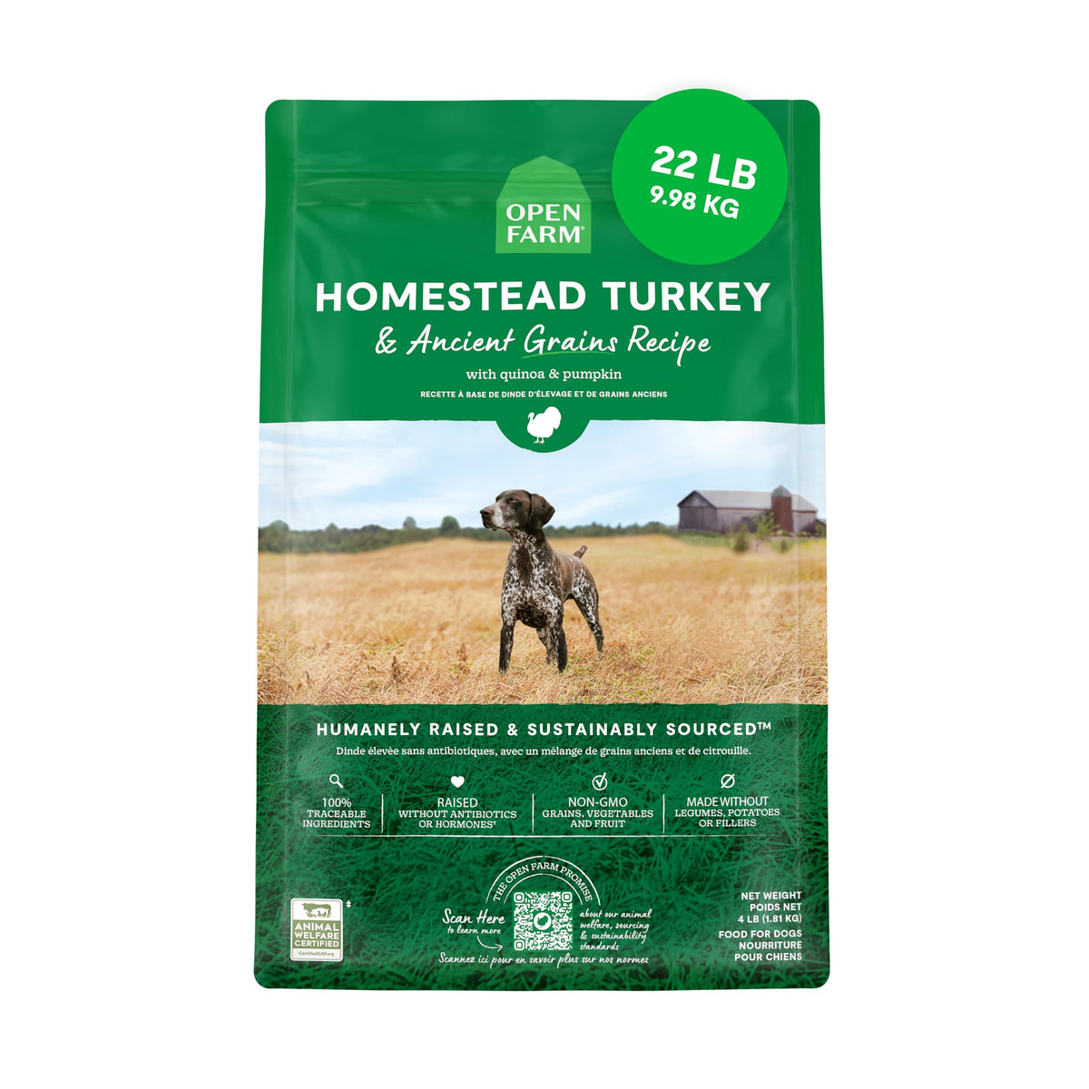 Open Farm, Ancient Grains Dry Dog Food, Protein-Rich & Nutrient Dense, 90% Animal Protein Mixed with Non-GMO Fruits, Veggies and Superfoods, Grass-Fed Beef Recipe, 4lb Bag