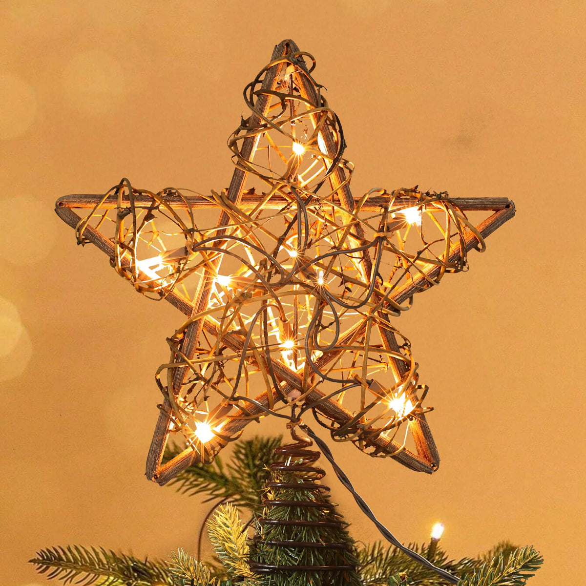ODEETRONIC Christmas Star Tree Topper Lights, 9.5in UL Certified 3D Star Tree Topper, Double Sided Christmas Tree-top with 10 Count Incandescent Warm White Lights for Xmas Tree Home Decor, Gold