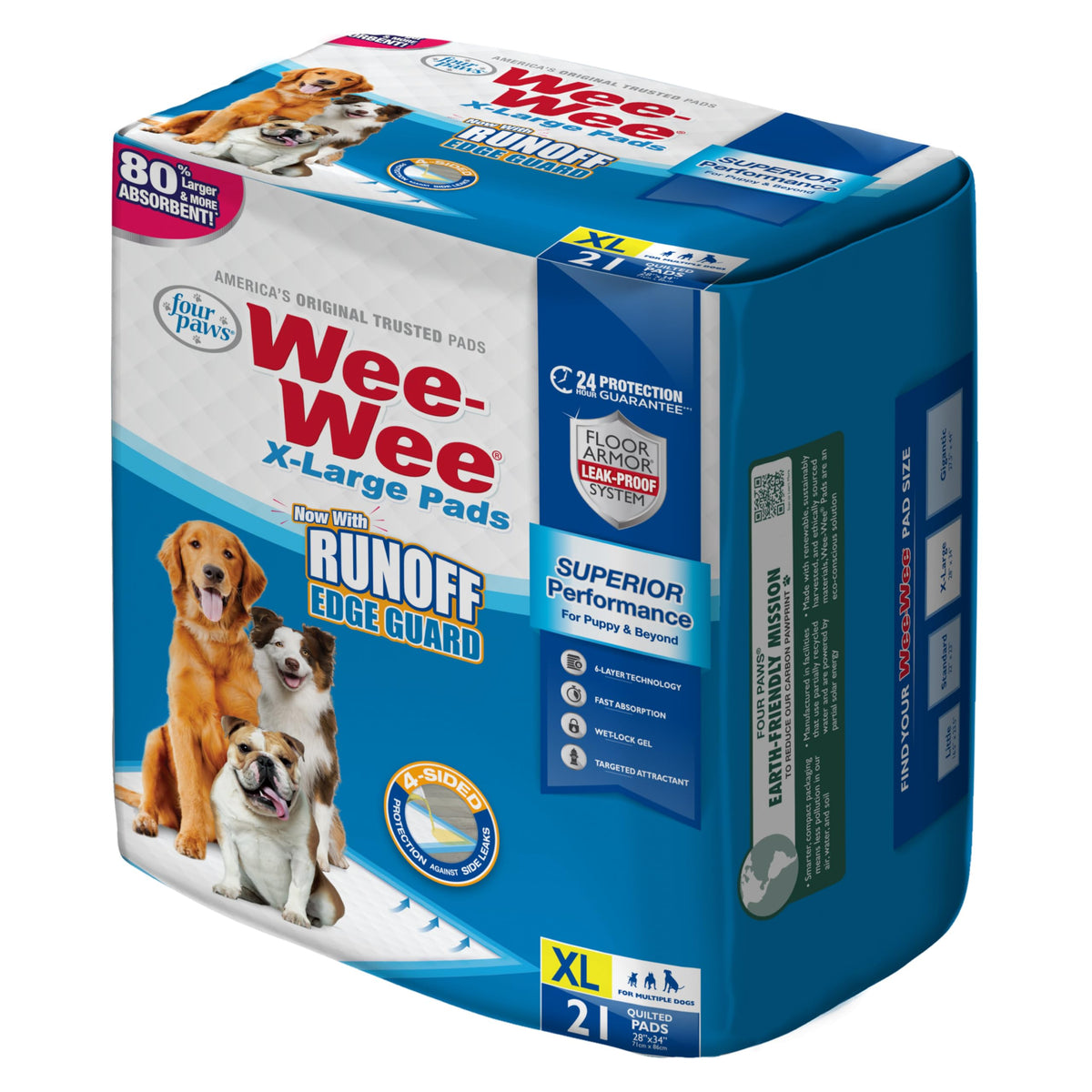 Four Paws Wee-Wee Superior Performance Unscented Extra-Large Pee Pads for Dogs & Puppies, Quilted Leak-Proof Dog Housebreaking Potty Training Floor Protection, 28" x 34", 40 Count