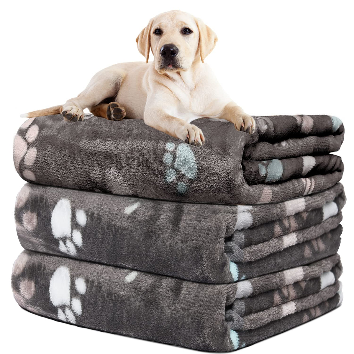 Rezutan 1 Pack 3 Blankets for Dogs, Dog Blanket for Large & Medium Pet Cat, Premium Soft Fluffy Suitable for Dog Kennels & Beds, Sofas, Gifts Puppy Essentials, 41x31inch, Gray/Blue/Beige