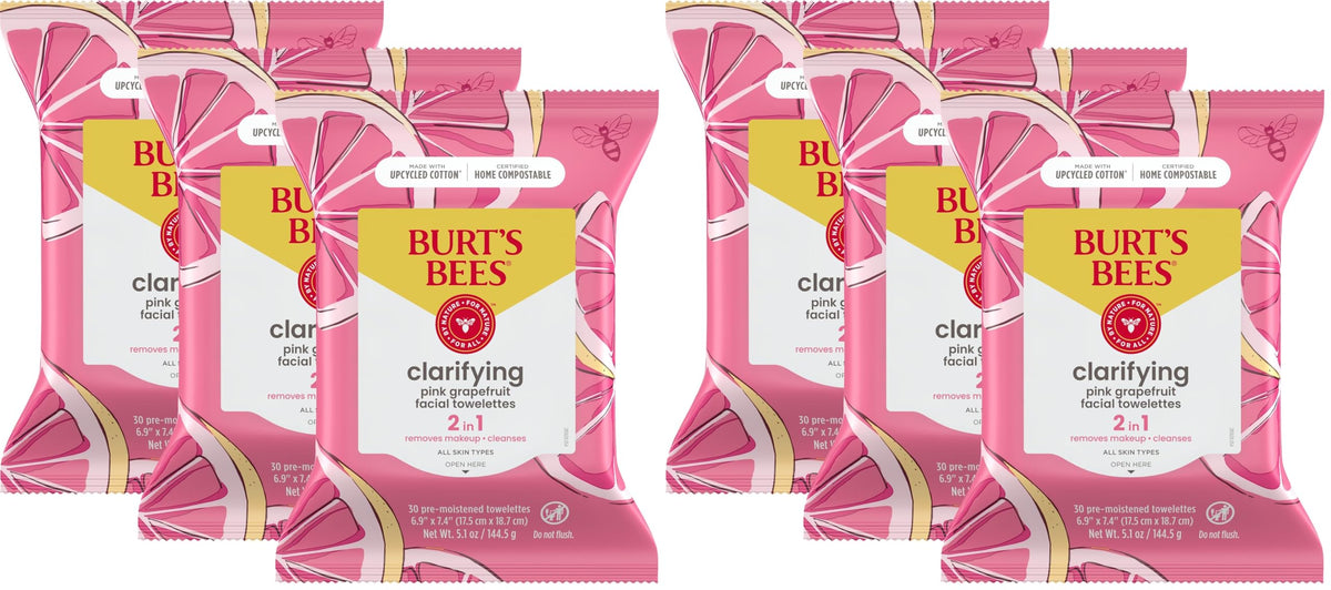 Burts Bees Micellar Rose Water Facial Towelettes, 100% Plant Based Cloth; 99% Natural Origin; Remove Makeup, Cleanse, Hydrate; No Greasy, Oily Residue; All Skin Types; 30 Ct, Pack of 3 (Pack May Vary)