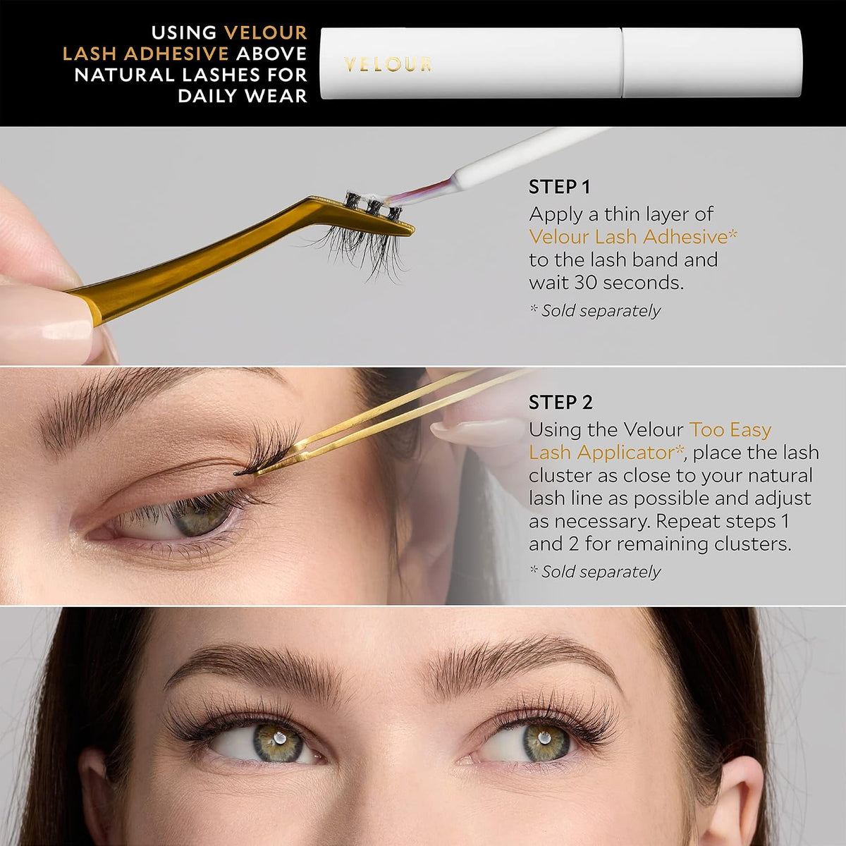 Velour-Xtensions™ Lash Clusters, 18 Individual Cluster Eyelash Extensions, Lightweight & Fluffy Lash Extensions, Soft & Comfortable Eyelash Clusters, Natural Lashes All Eye Shapes (Volume)
